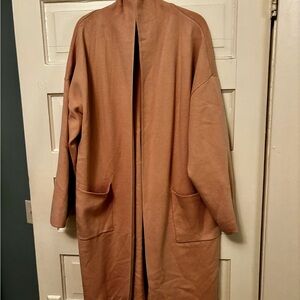 Lillusory XL Beige Long Open Front Cardigan Duster Coat Pockets